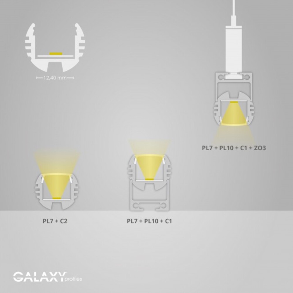 Elegantes und hochwertiges LED Profil von GALAXY profiles, perfekt für eine dekorative Beleuchtung mit LED Stripes bis zu 12 mm