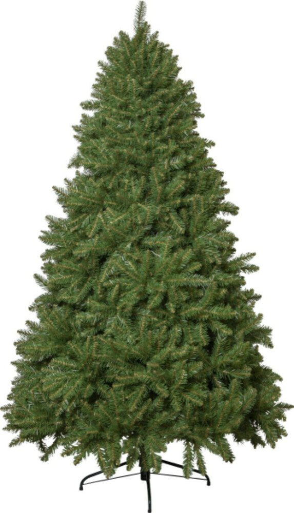 Detailaufnahme eines dicht bewachsenen Weihnachtsbaums von Star Trading mit robustem Metallfuß, ideal für den Außenbereich