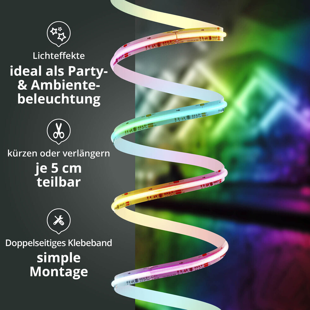 Hochwertiger, digitaler 24V LED Streifen von LED Universum erstrahlt in bunten RGB Farben