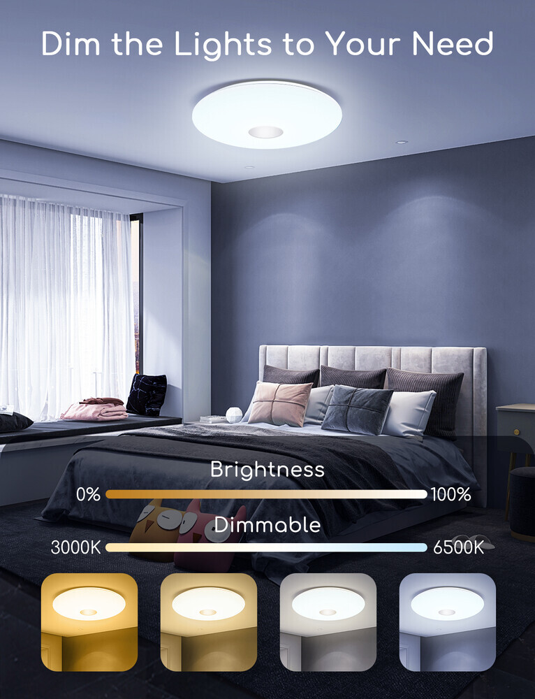 Runde, weiße Deckenleuchte von LED Universum mit intelligentem SmartHome App-Feature und verstellbarem CCT