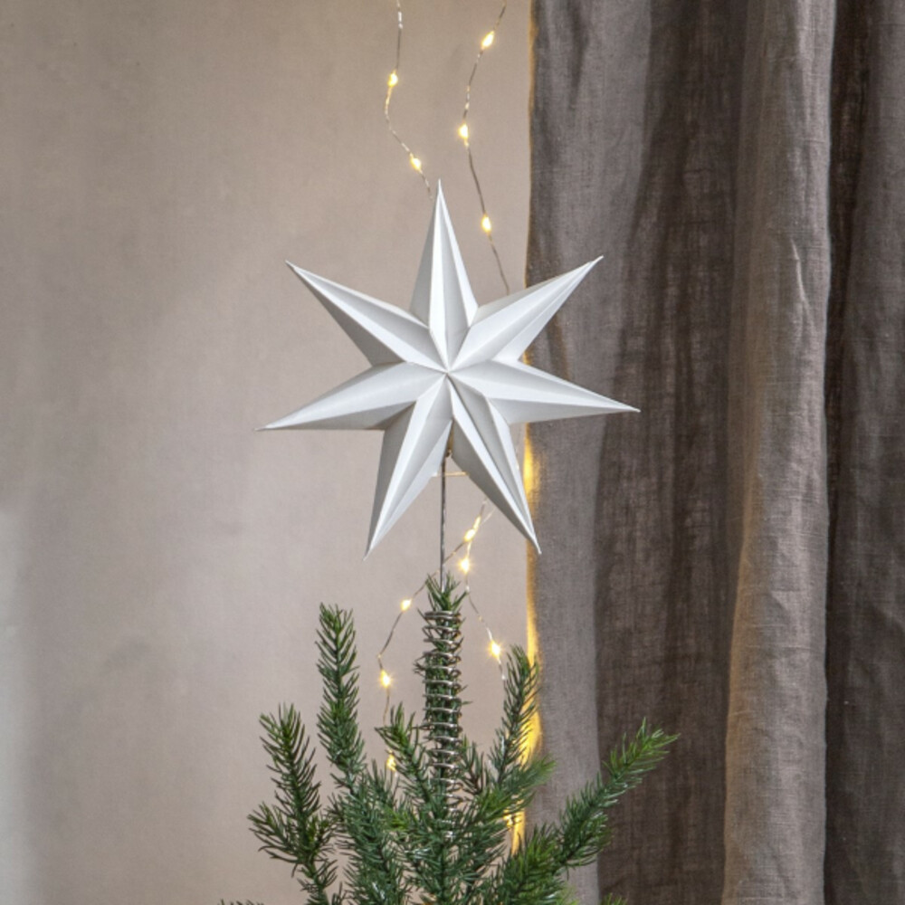 Atemberaubender weißer Weihnachtsstern von Star Trading mit feiner Metallspirale zur Befestigung