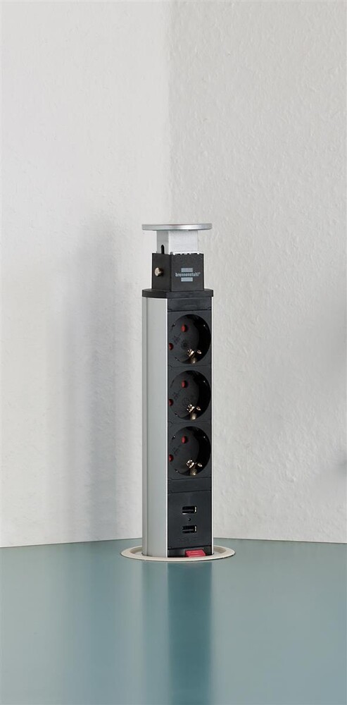 Verbindungskabel und Adapterkabel von Brennenstuhl Tower Power komplett in Tischplatte versenkbar alu schwarz