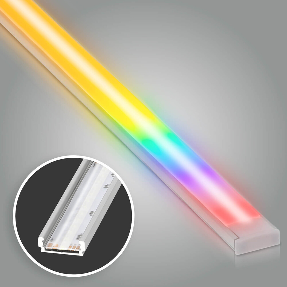 Schmale silberne LED Leiste von LED Universum in Premium Qualität, mit leuchtendem RGB WW COB LED Streifen