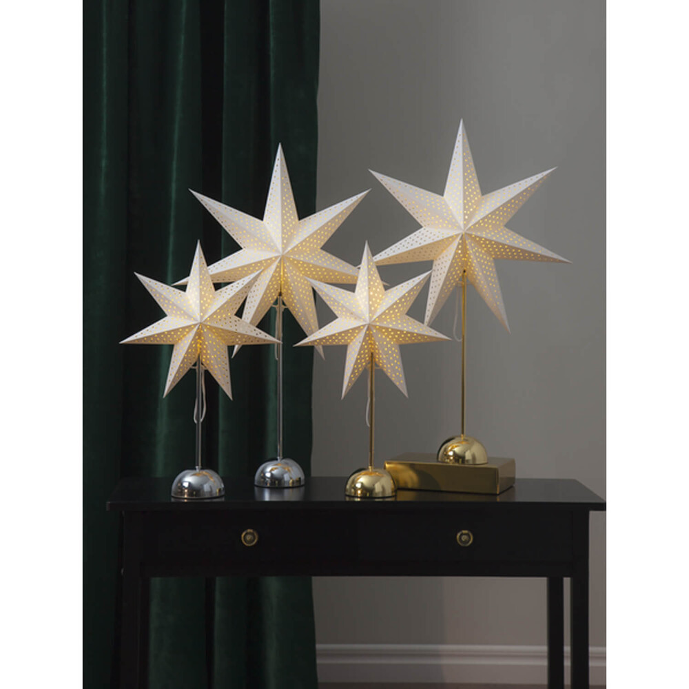 Stylische Stehlampe Stern Lottie in beige von Star Trading, hergestellt aus hochwertigem Metall und Papier