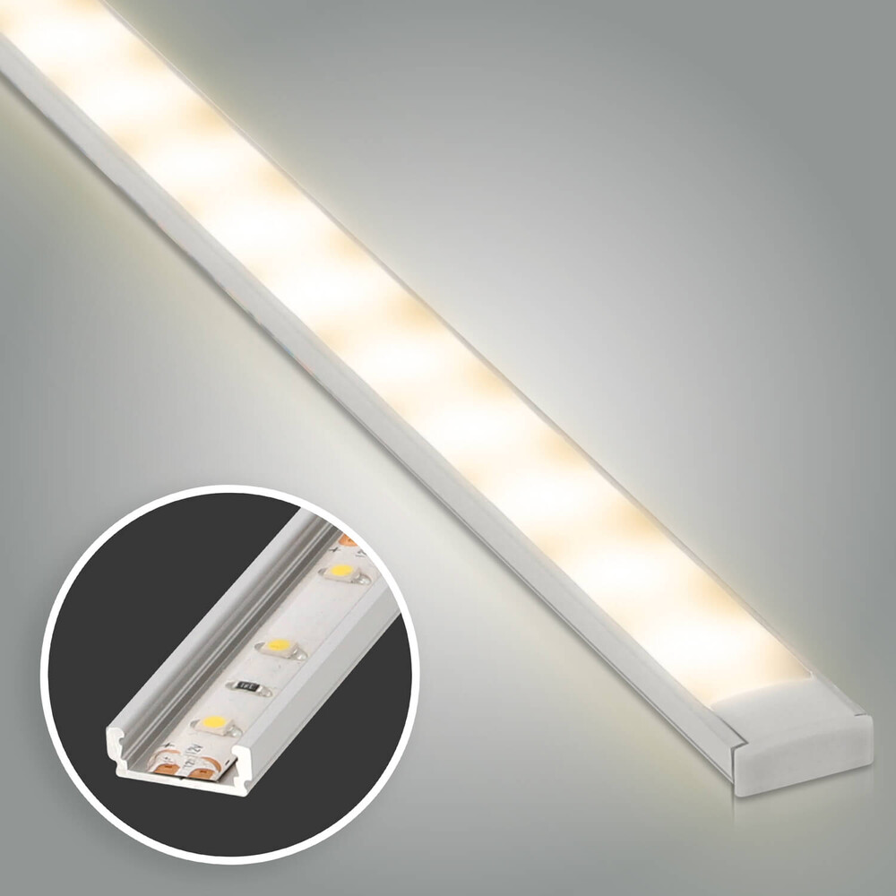 LED Leiste Basic - Comfort 12V LED Streifen IP65 warmweiß 60 LED/m 3528 -  0,5m Aufbau schmal 12mm - silber