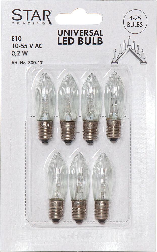 Star Trading 300-17 Ersatzleuchtmittel "Universal LED", E102100 K, klar, 10-55V, 0,02-0,2 W, 3 LM,ca. 1,3x4,5 cm, 7 Stück auf Karte