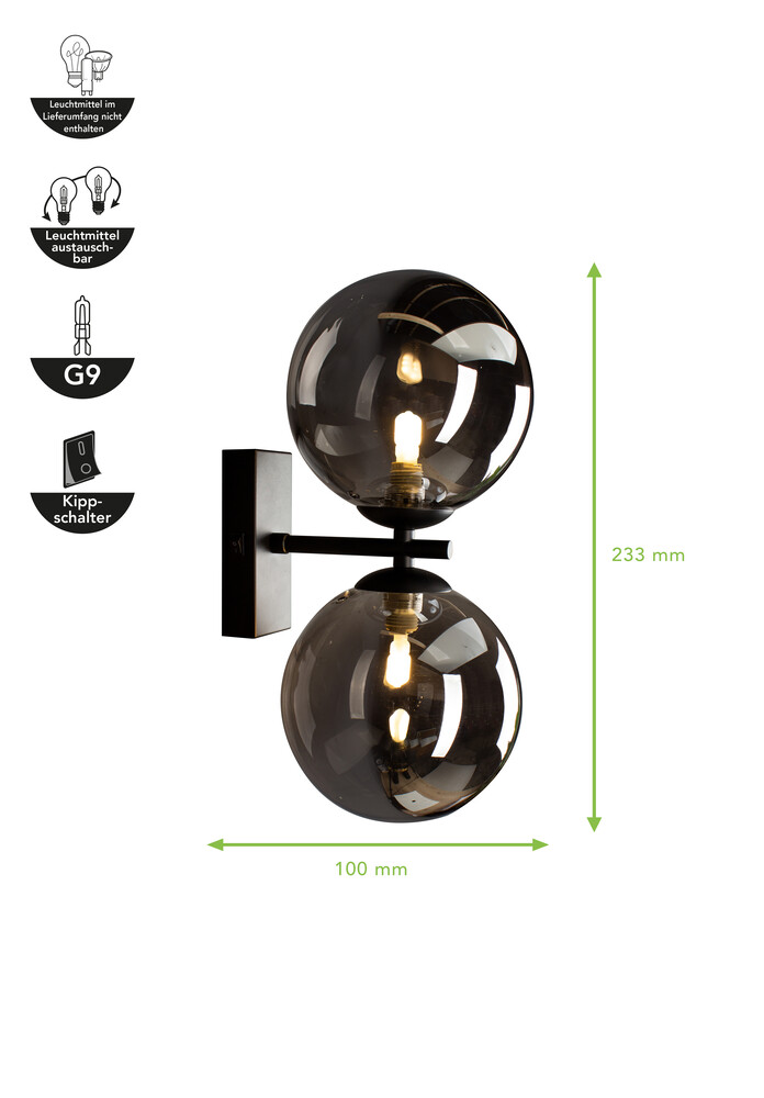 Stilvolle Wandleuchte NEPTUN von ECO-LIGHT in schwarz mit zwei G9 Lampen