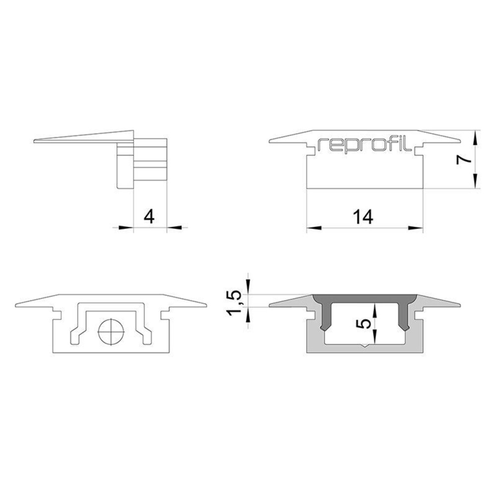 Sorgfältig entworfene Endkappen von Deko-Light, in einem Set von 2 Stück mit einer Länge von 23 mm, Breite 16 mm und Höhe 7 mm
