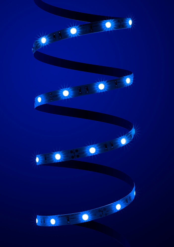 Hochwertiger blauer LED Streifen von LED Universum mit 30 LEDs pro Meter sowie inklusiver Funk Fernbedienung und Netzteil, ideal zur Beleuchtung