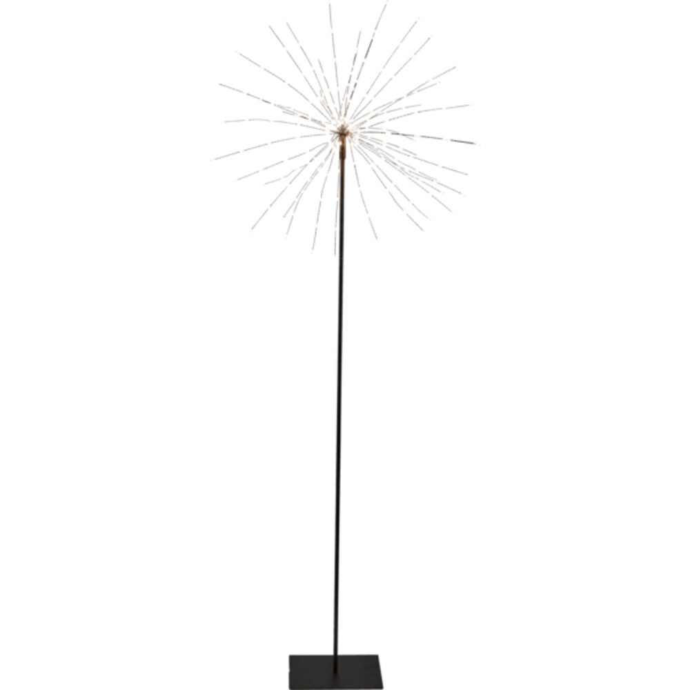 Eindrucksvoller, schwarz metallischer 3D LED Standstern aus dem Hause Star Trading mit feurigem Firework-Design und 200 warmweißen LEDs