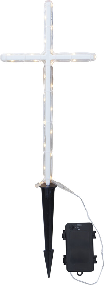 Schmückende weisse Dekoleuchte mit 10 LEDs von Star Trading mit detailliertem GraveCross Design für Outdoor-Nutzung