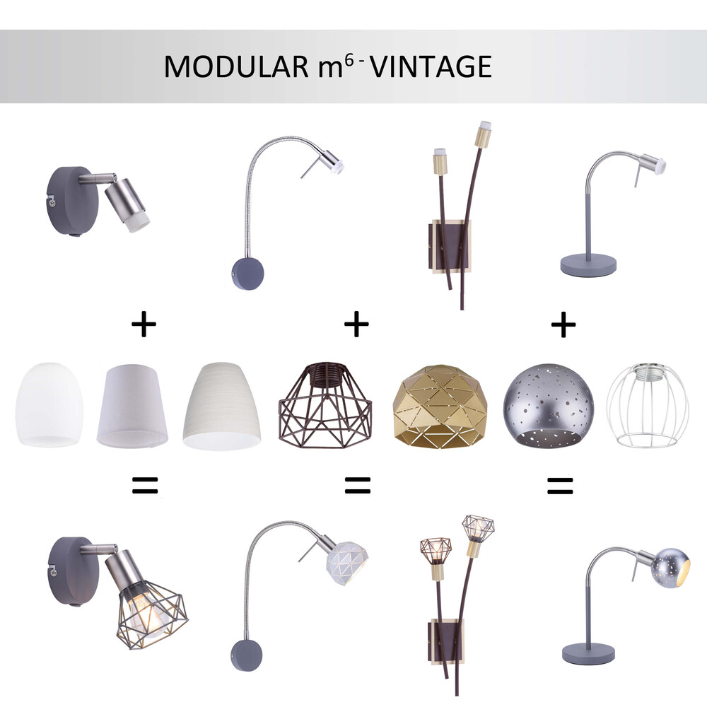 Modulare Leuchte von Fischer & Honsel in Vintage-Weiß mit Stoffschirm