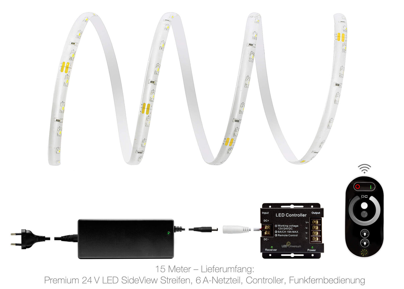 Premium kaltweißer LED Streifen mit 60 LEDs pro Meter von LED Universum, mit IP65 Schutz und 24V Betrieb