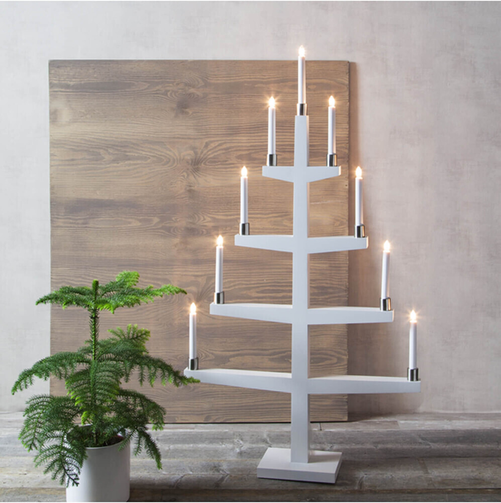 Elegant weißer 9-flammiger Leuchter von Star Trading aus robustem Holz und Metall für Fensterdekoration