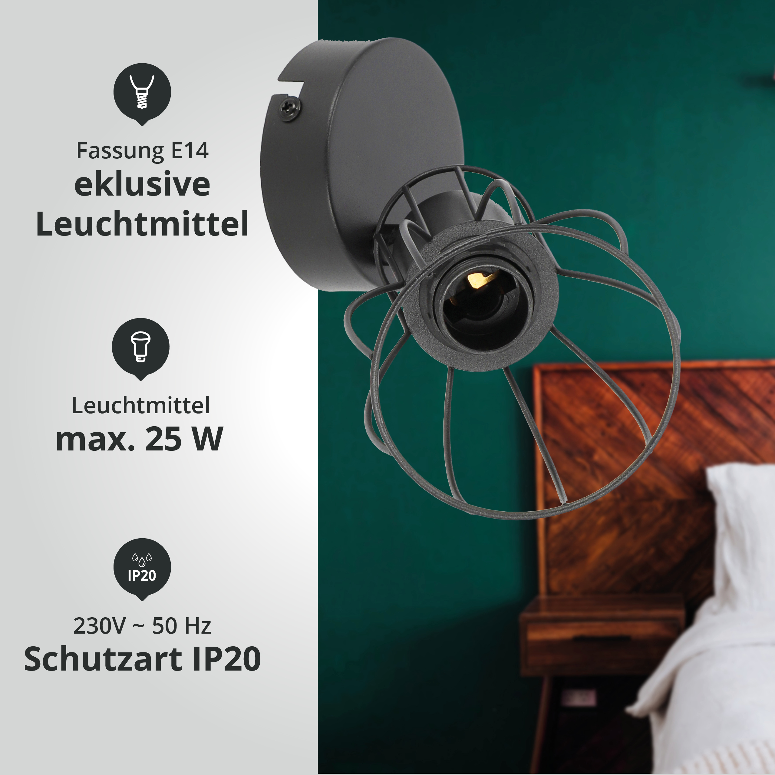 Fischer & Honsel GmbH 30074 Wandleuchte Kafes 1x E14 max. 25,0 W exkl.Leuchtmittel