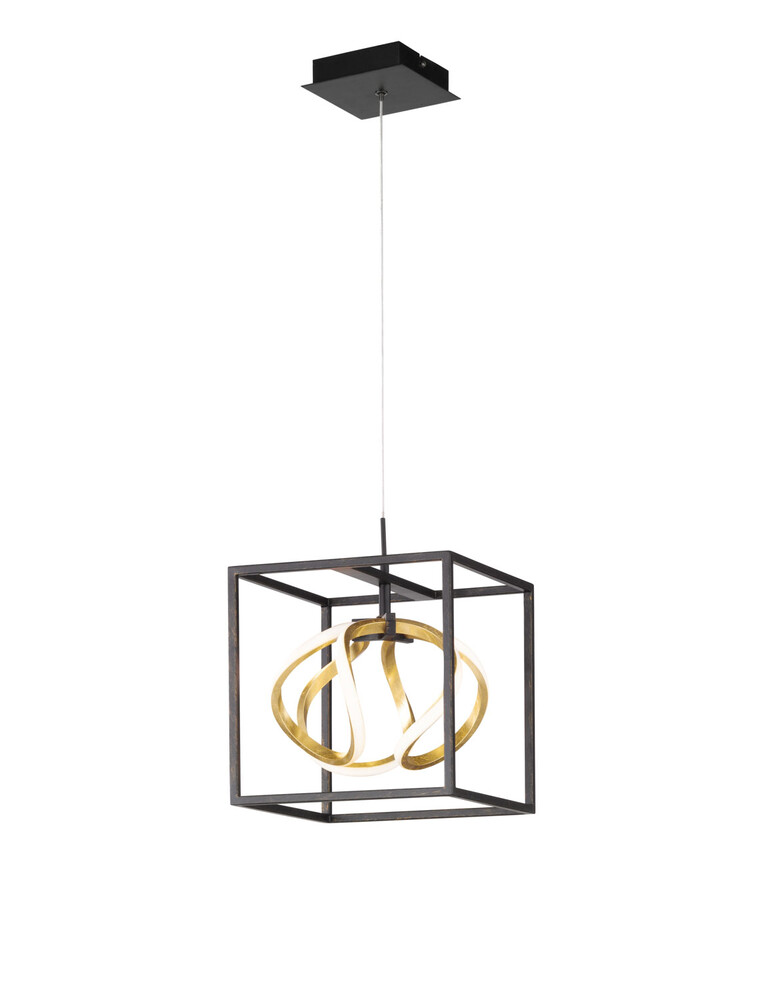 Elegant hängende LED-Pendelleuchte in schwarz matt und blattgold von Fischer & Honsel