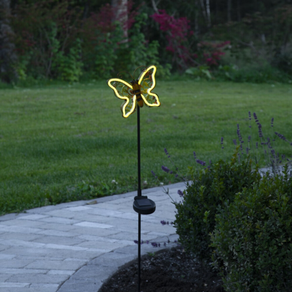 Bronzefarbige Solarstäbe von Star Trading mit gelben LED-Lichtern und hübschem Schmetterling-Design