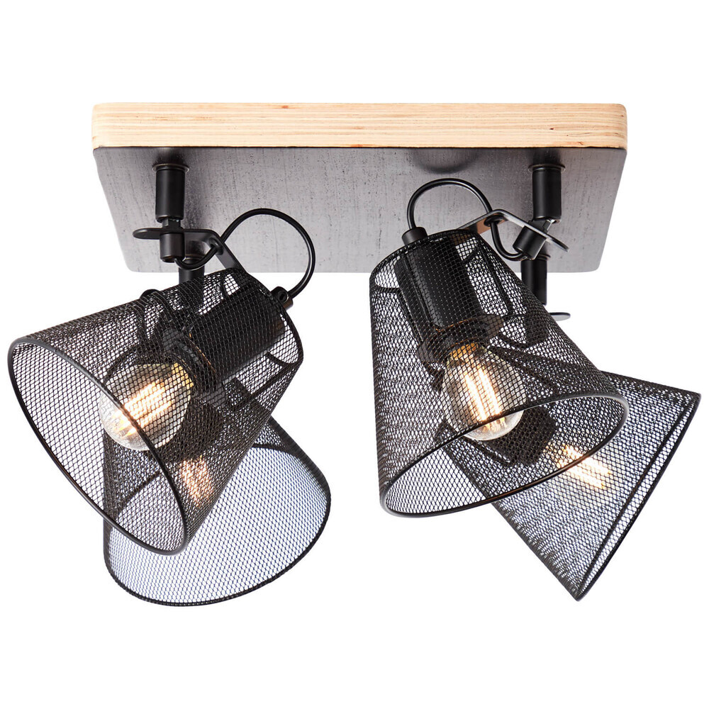 Hochwertiger schwarzer Deckenstrahler & Spots von Brilliant, 4-flammig mit Holz-Elementen für eine warme Raumausstrahlung