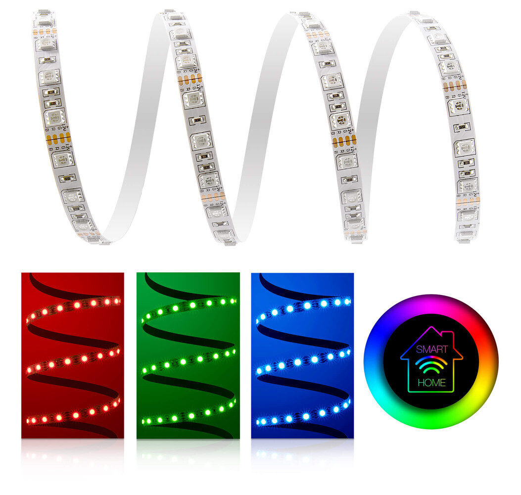 Hochwertiger LED Streifen von LED Universum mit Smart Home Funktion und leuchtenden RGB Farben