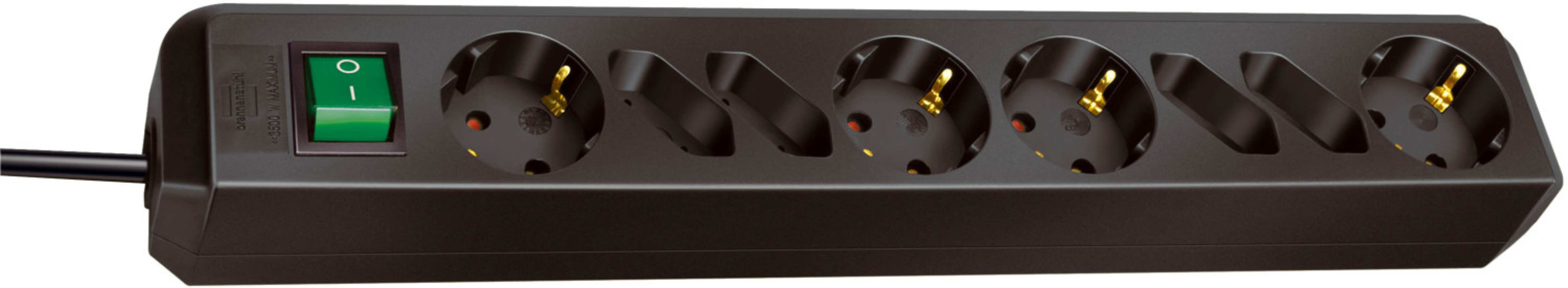Hochwertige schwarze Brennenstuhl Steckdosenleiste mit vier Schutzkontakt- und vier Eurosteckplätzen