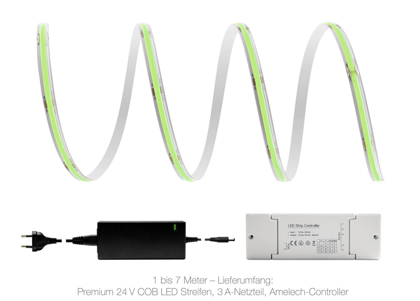 Premium 24V COB LED Streifen IP65 grün Smart Home-SET & Netzteil Zigbee  Controller 1m, 1m