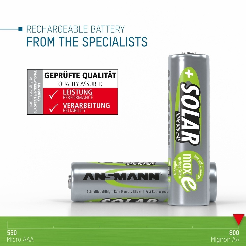 Hochwertige AA Batterien von der Marke Ansmann mit einer leistungsstarken Kapazität von 800 mAh