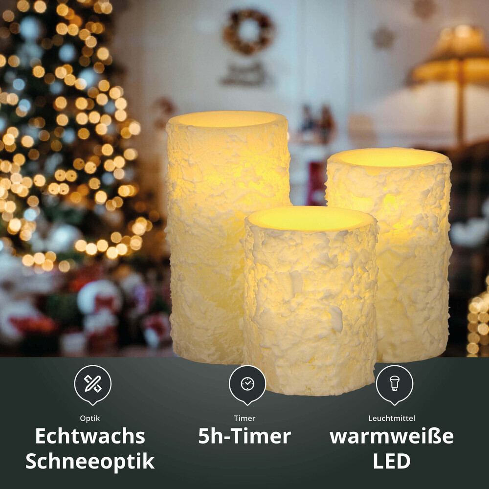 Elegante LED Kerze in Schneeoptik von der Marke MEANWELL