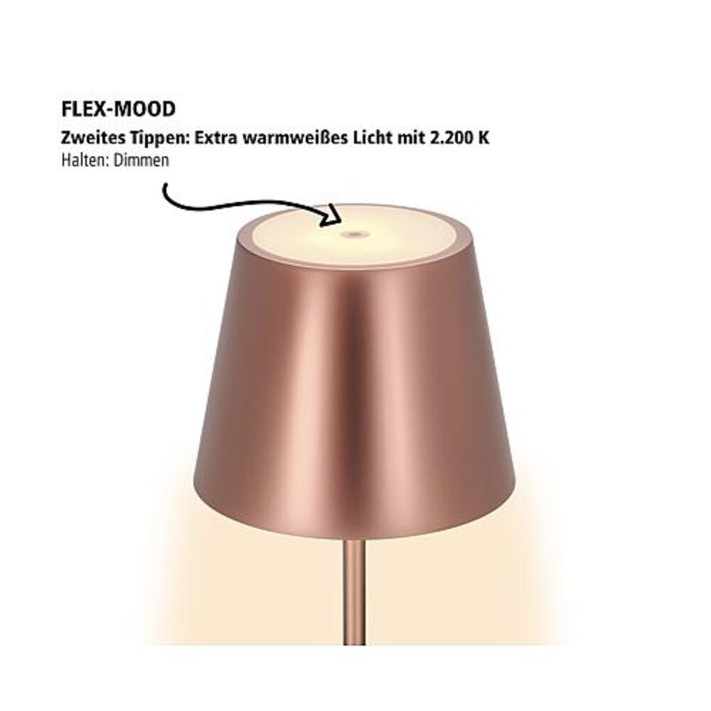Elegante, bronzefarbene mobile Tischleuchte von SIGOR mit integriertem LED Akku
