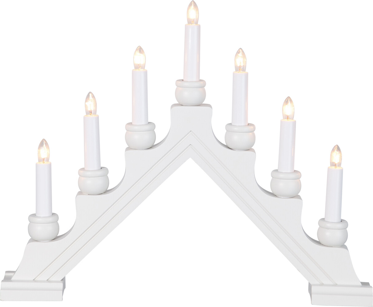 Stilvoller weißer Leuchter von Star Trading, bemerkenswert mit sieben Flammen und aus Holz gefertigt