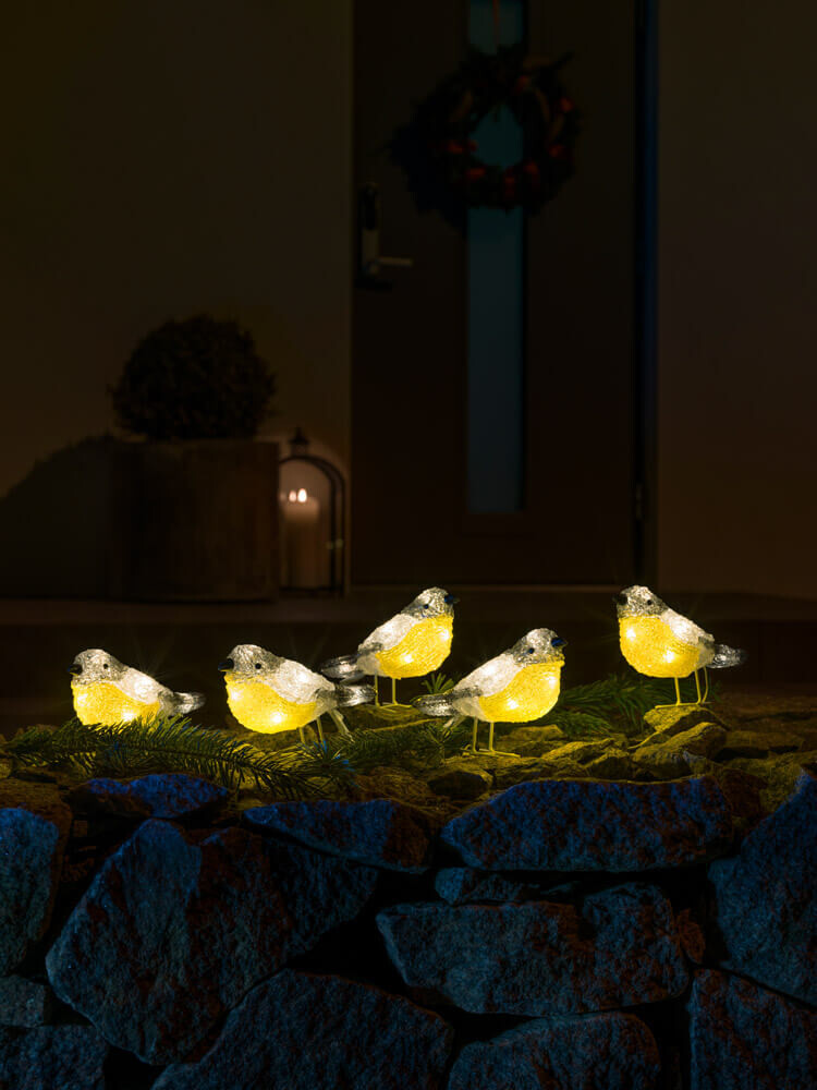 LED Acryl Vögel 5er Set klar mit 40 warm weißen Dioden von Konstsmide