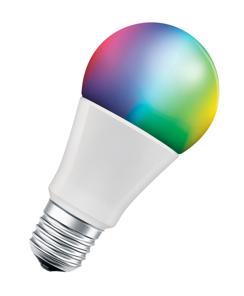 Ein leuchtend buntes LEDVANCE Leuchtmittel, bekannt für seine herausragende Energieeffizienz und lange Lebensdauer