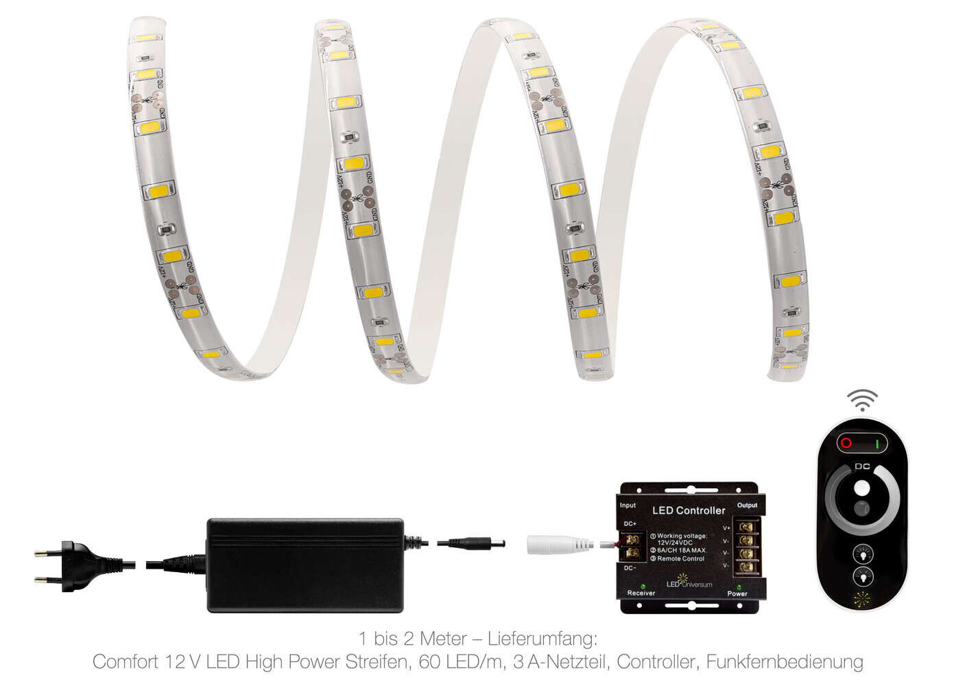 12V High-Power LED Streifen – warmweiß – 60 LEDs je Meter –