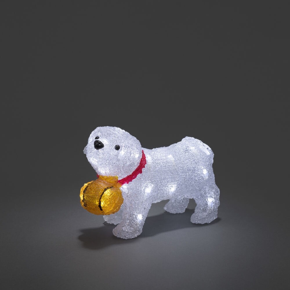Leuchtende kleine Bernhardiner-Figur von Konstsmide in kaltem Weiß und transparentem Kabel