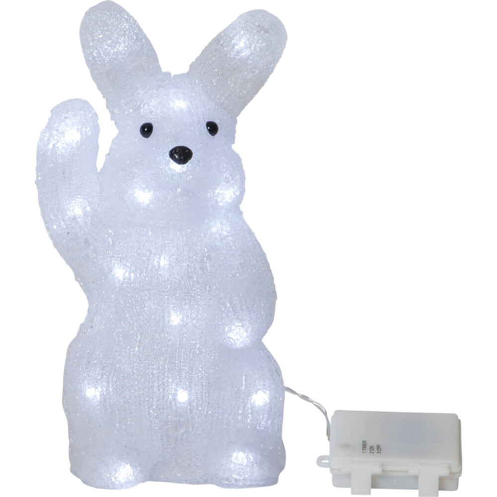 Eindrucksvolle weiße Acrylfigur in Gestalt eines Kaninchens von Star Trading, brilliant leuchtend durch LED Technik