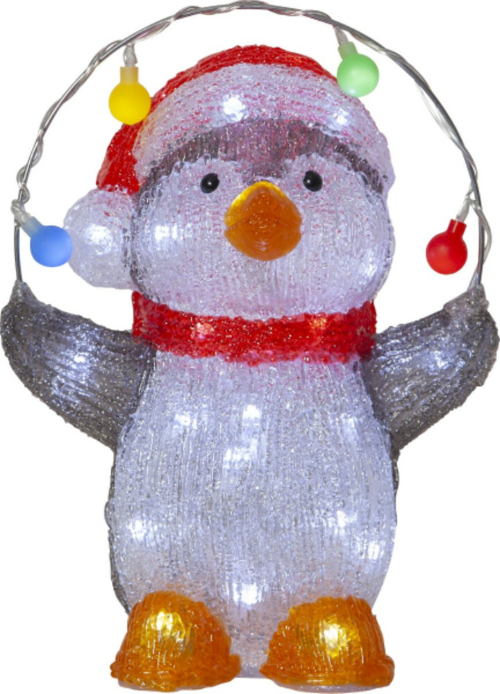 Bunte Acrylfigur in Form eines Pinguins mit 40 weißen LEDs von Star Trading
