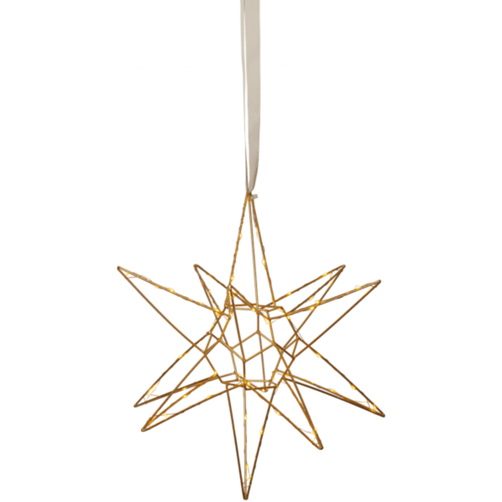 Exquisite goldene Metallstern Dekoration von Star Trading beleuchtet mit warmweißen LEDs