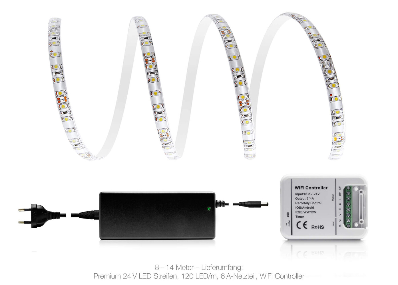 Premium 24V LED-Streifen, kaltweiß, mit intensiver Leuchtkraft und Haltbarkeit von LED Universum