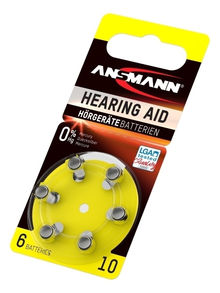 ANSMANN 6er Hörgerätebatterien Hearing Aid 10, PR70 Zink Luft Knopfzelle 1,4V