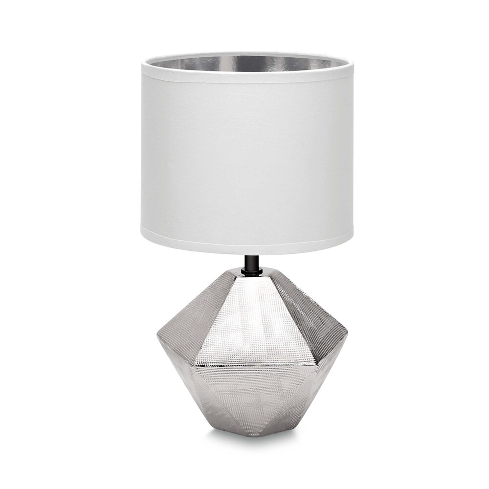 Stilvolle weiße Tischleuchte aus Keramik mit silbernem Schirm von LED Universum