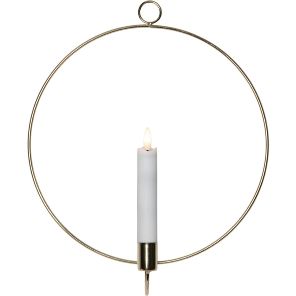 Elegante LED Kerze von Star Trading mit warmweißem Schein und verstellbarem Messingring für die Wandmontage