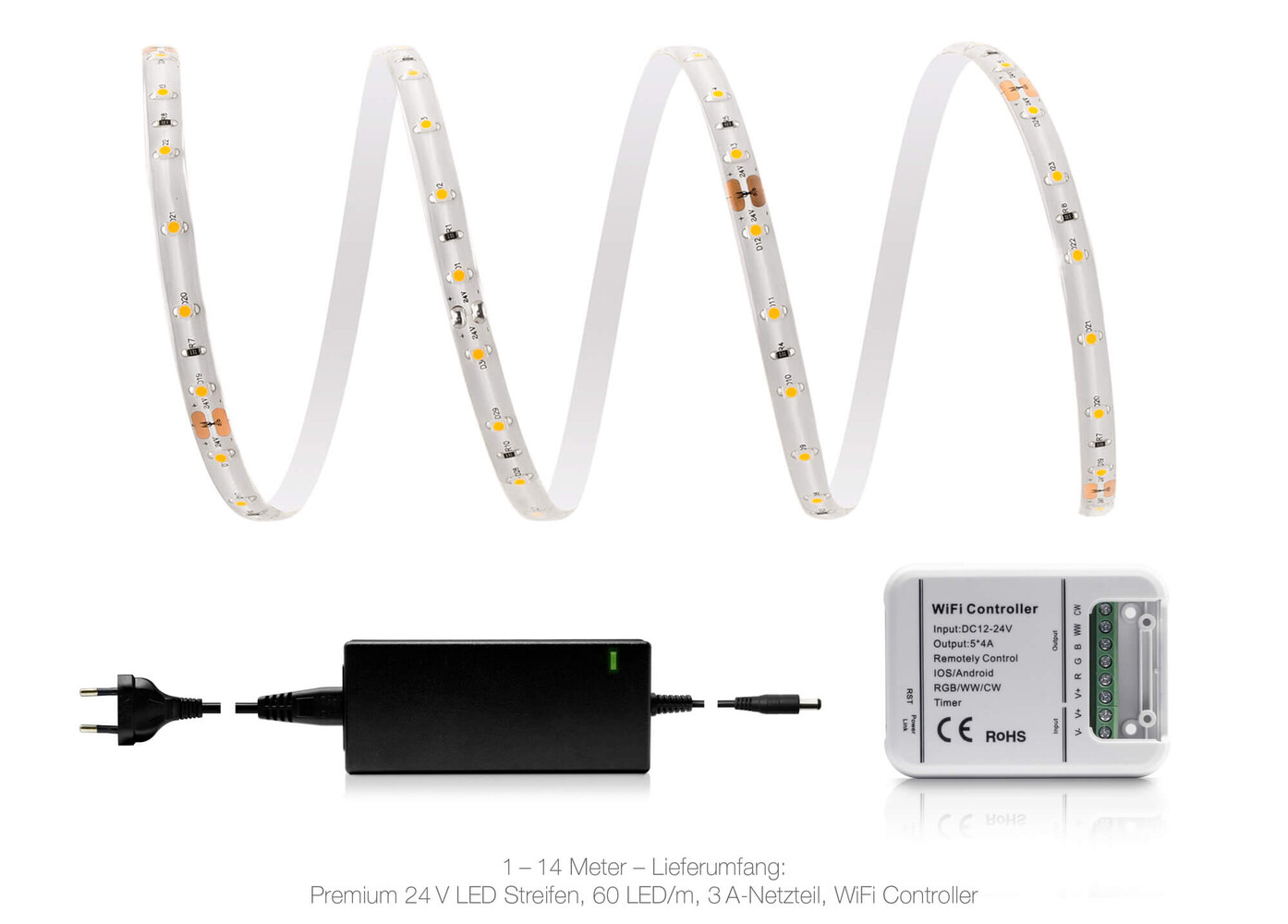 Premium LED Streifen von LED Universum in warmweiß mit beeindruckenden 60 LED pro Meter und IP65 Schutzklasse