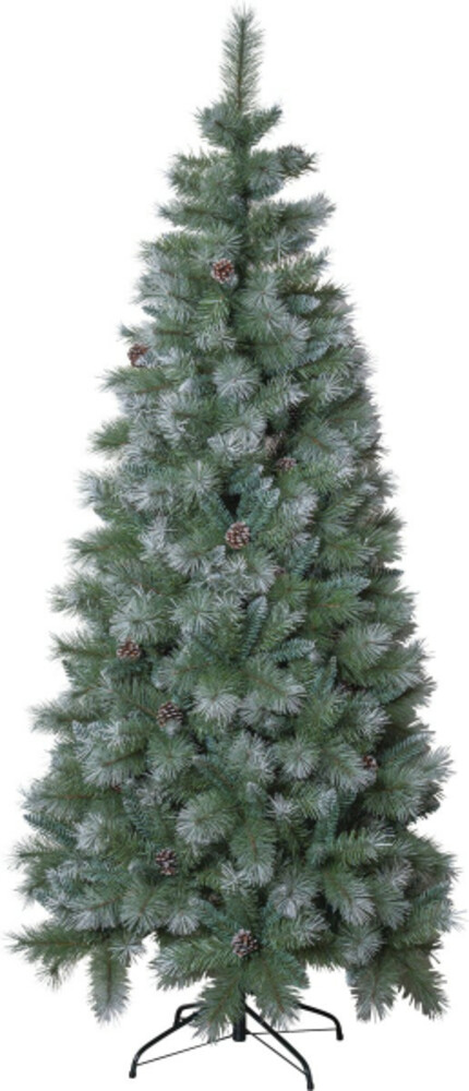 Prächtiger grüner Weihnachtsbaum mit weiße Schneedekor und Tannenzapfen, hergestellt von Star Trading