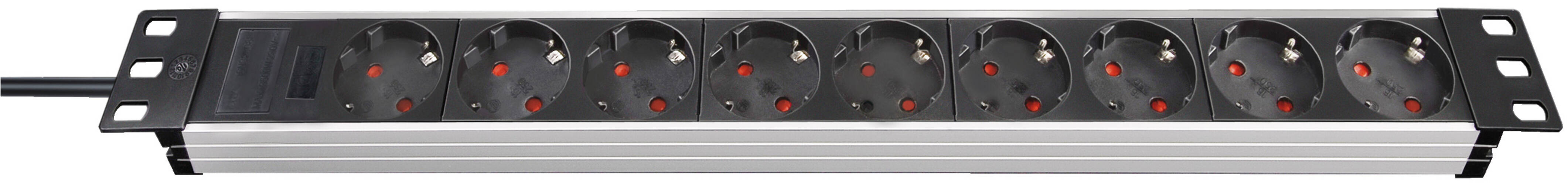 Hochwertige Steckdosenleiste für Schaltschränke von Brennenstuhl Alu Line 19 - 9 fach schwarz silber 2m H05VV F 3G1 5 ohne Schalter