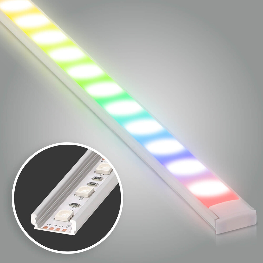 eindrucksvolle silberne LED Leiste von LED Universum mit 60 LEDs pro Meter in RGB-Farbe
