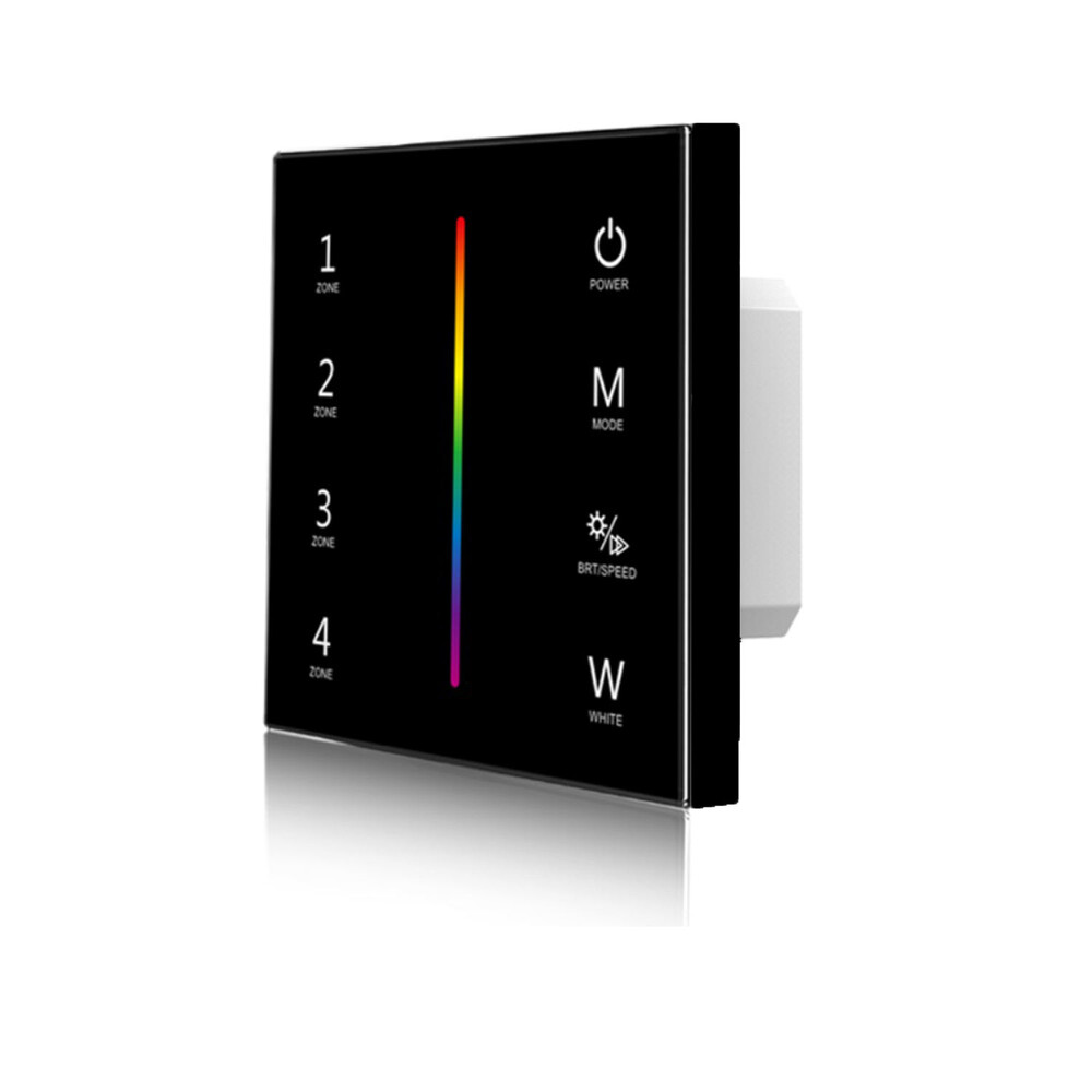 Schwarze Einbau Touch Fernbedienung von Isoled mit 4 Zonen und DMX Output, ideal für die Kontrolle von RGBW-Systemen