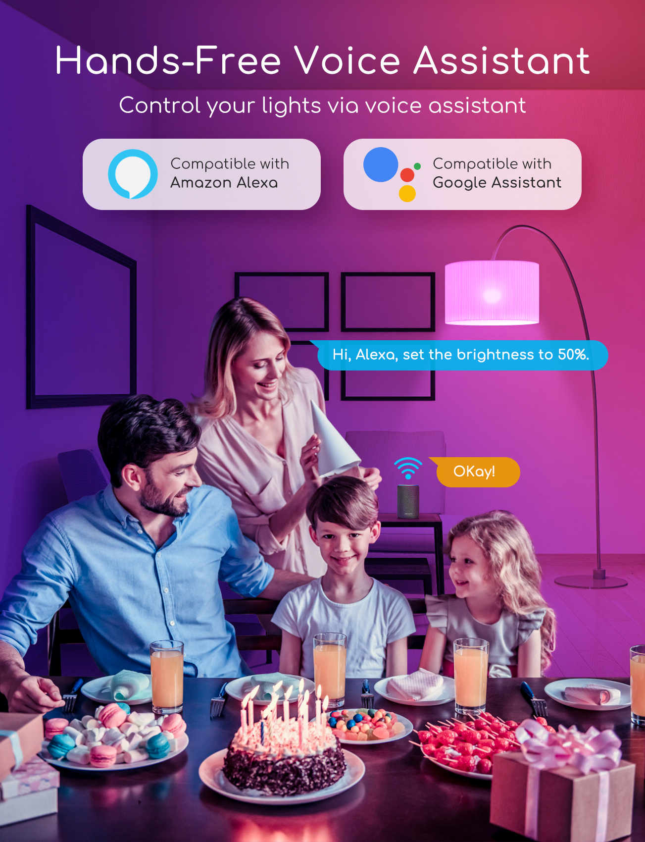 Smart LED Leuchtmittel Glühlampe 6,5W E14 RGB+CCT 2700-6500K 555lm Ø37x107mm (C37) WLAN WB App Google Alexa