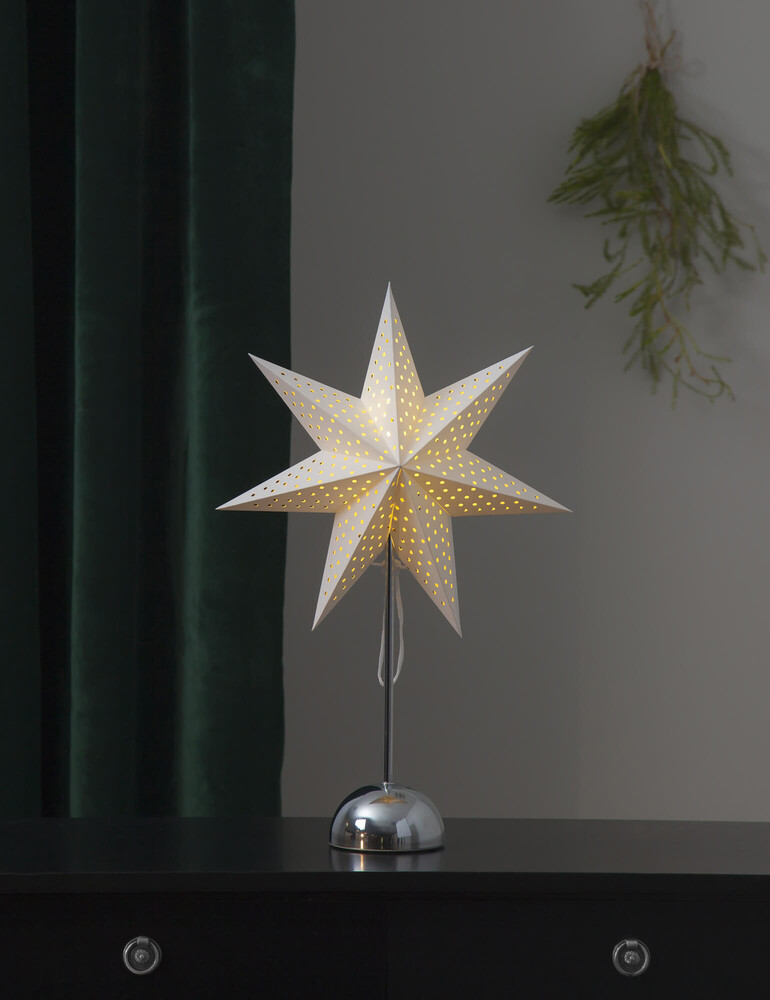 Eine stilvolle beige Stehlampe aus Metall und Papier von Star Trading