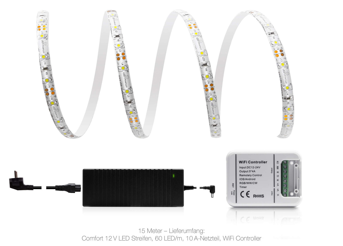Hochwertiger LED Streifen von LED Universum, kaltweiß und wasserdicht gemäß IP65 Standard