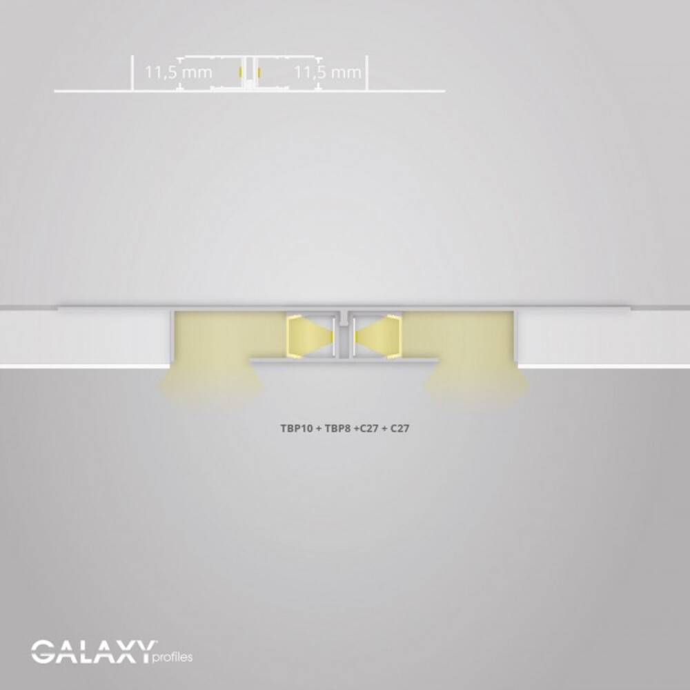 Hochwertiges LED Profil von GALAXY profiles, ideal für Trockenbausysteme mit einer Länge von 200 cm und maximaler Breite für LED Streifen von 11 mm