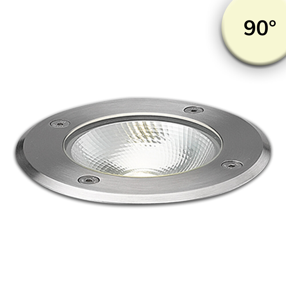 Ein atemberaubender LED Bodenstrahler von Isoled, leuchtet in warmweiß und ist mit seiner runden Edelstahlform ein echter Hingucker.